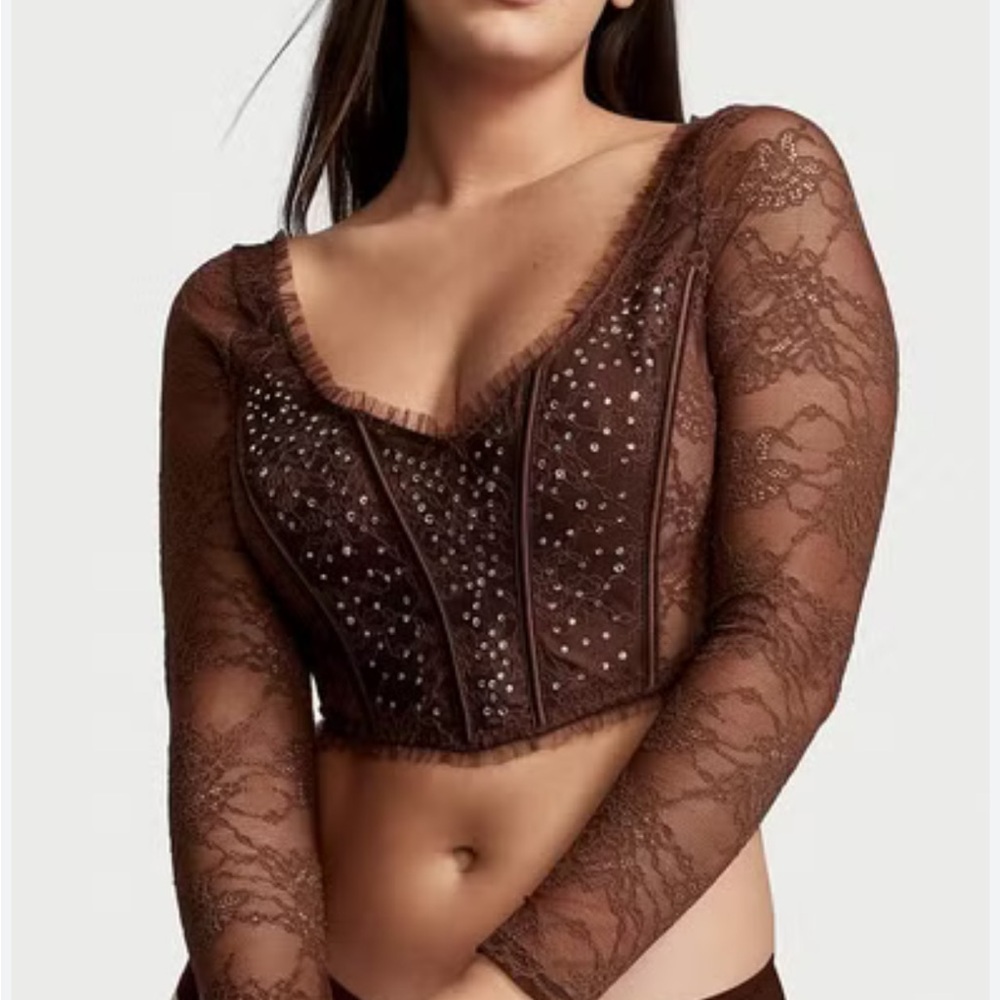 Victoria's Secret Brown Lace Crop Top